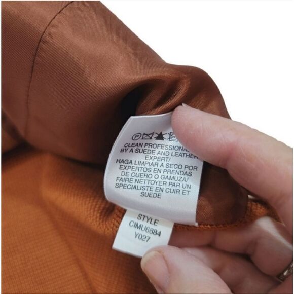 Sigrid Olsen Suede Leather and Silk Blend Knit Jacket in Pumpkin Size Medium - Picture 9 of 11